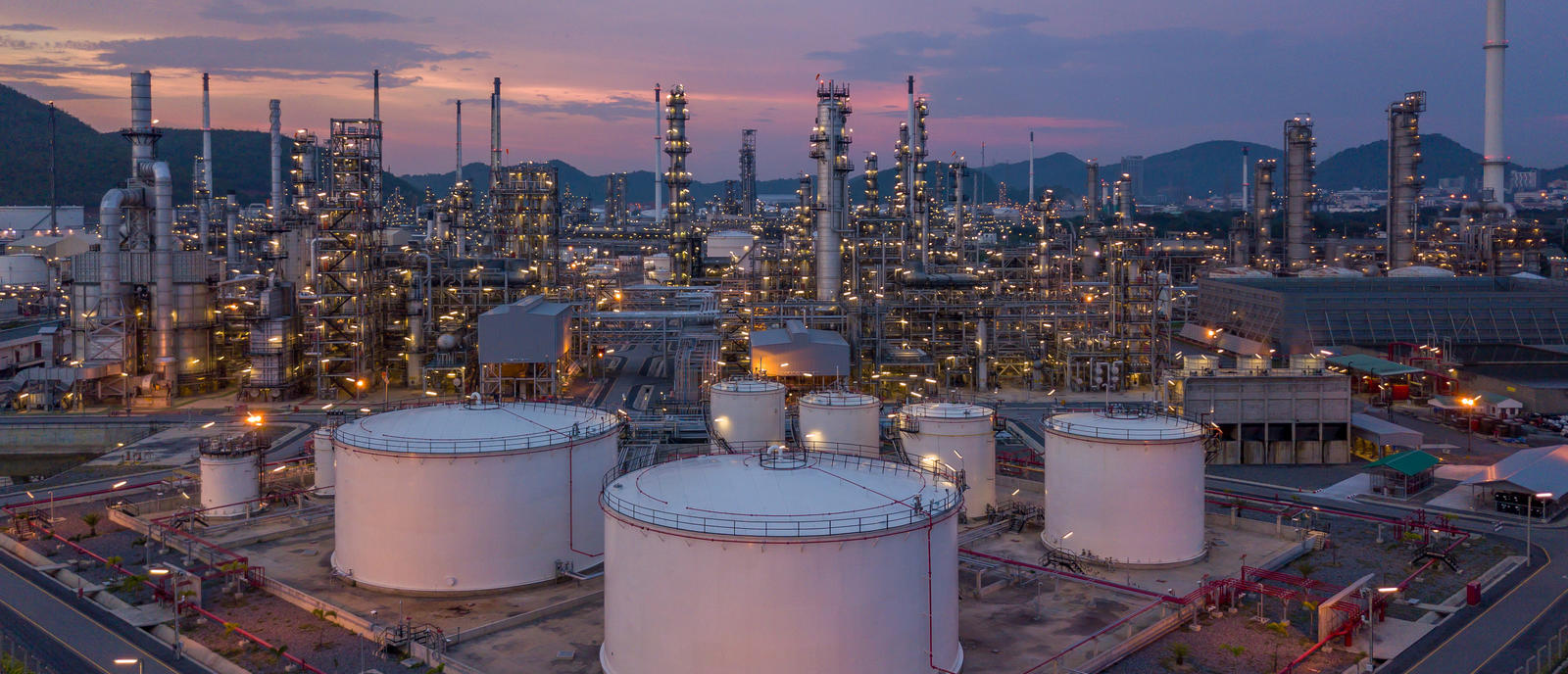 Aerial view oil and gas refinery industry